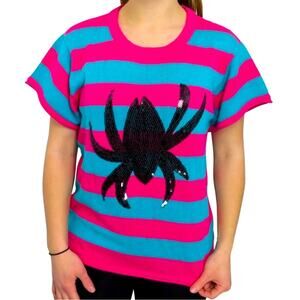 Marvel Black sequined spider 100% cotton shorts sleeve woman shirt sweater